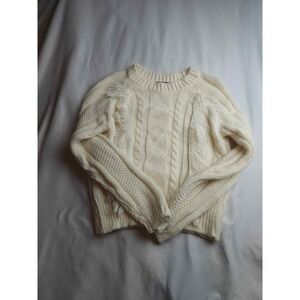Elsamanda Italy Wool Alpaca Blend Cable Knit Fringe Sweater Cream Mens Medium